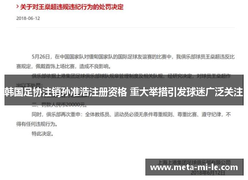 韩国足协注销孙准浩注册资格 重大举措引发球迷广泛关注